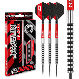 Дротики для дартсу Red Dragon Javelin, вольфрамові, 20-26 г, з оперенням і стрижнями, чорні