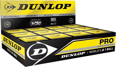Сквош-м'ячі Dunlop Pro дві жовті крапки, 12 шт, офіційні турнірні, чорні