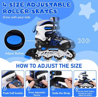 Дитячі ролики для катання на роликах для хлопчиків та дівчаток, початківці, ролики для жінок та чоловіків, розмір 4, ролики з підсвічуванням коліс, регульовані. Розмір S (EU28-32) / (CN 31-34)