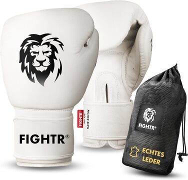 Боксерські рукавички FIGHTR Pro з натуральної шкіри для чоловіків і жінок, 14 унцій, для боксу, MMA, Муай Тай, кікбоксингу, з чохлом, колір білий