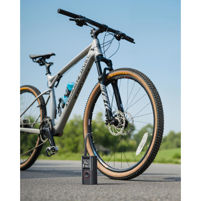 Бездротова електрична повітряна помпа Powools 150PSI з LED-ліхтариком та автостопом, акумуляторна помпа для велосипеда, електровелосипеда, авто, мотоцикла, м'ячів, чорна