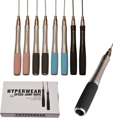 Скакалка Hyperwear Adjustable Speed з запатентованою системою блокування, алюмінієвими ручками з силіконовим покриттям та додатковим тросом для CrossFit, боксу та фітнесу