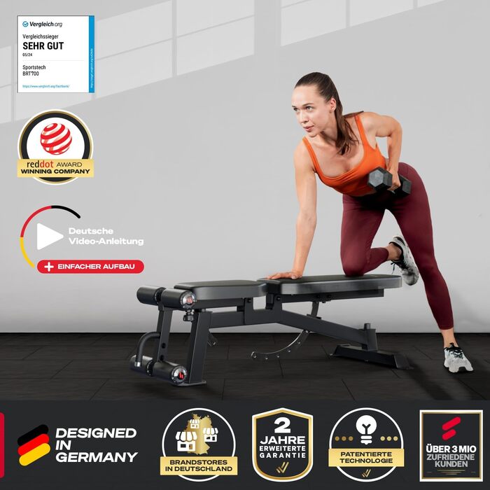 Sportstech Hantelbank BRT700: Багатофункціональна лава для дому, 21 в 1, чорна