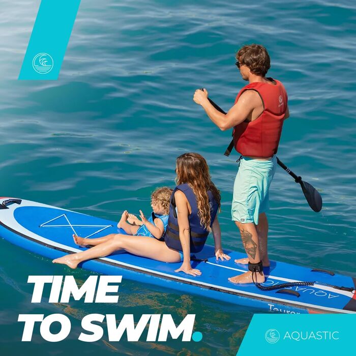 Надувна SUP-дошка AQUASTIC Tourer 12'2, 374 см, для 2 осіб, синя, з двома веслами та насосом, міцна еко Dropstitch MSL для водних прогулянок