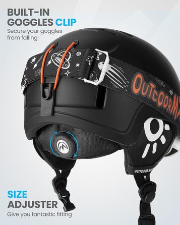 Дитячий лижний шолом OutdoorMaster з маскою, сноубордичний, міцна PC-оболонка та EPS-піна, 12 вентиляційних отворів, регульований, сертифікований, для хлопчиків і дівчаток