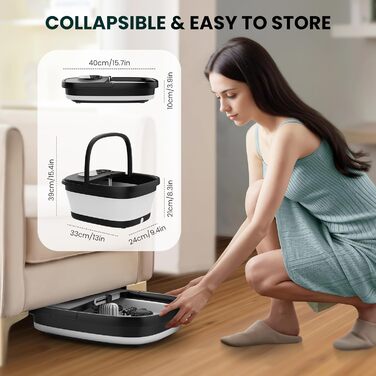 Електрична ванночка для ніг Snailax з масажем та підігрівом, 14 режимів нагріву, ролики Shiatsu, бульбашки, червоне світло, таймер, складна, чорна