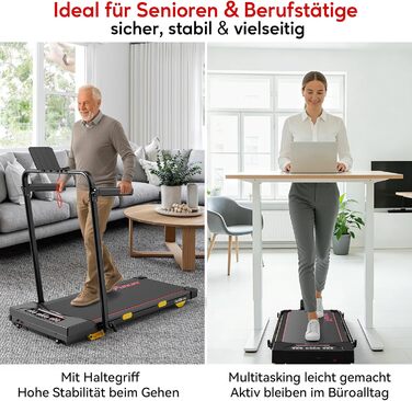 Біговий тренажер FunLife F4 (оновлення 2025) – 4-в-1, складний, з кутом нахилу 7%, керування через додаток, тихий, з двома ручками та страхувальним тросом, 1-12 км/год, для дому, для людей похилого віку, червоний