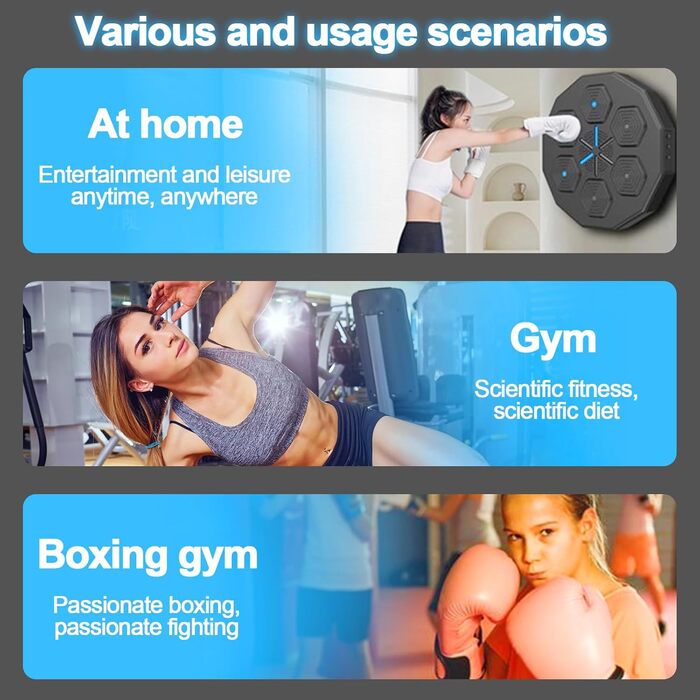 Боксерський мішок для стіни Forhome з підсвічуванням LED, Bluetooth, 9 режимів швидкості та підсвічуванням, професійний, чорний