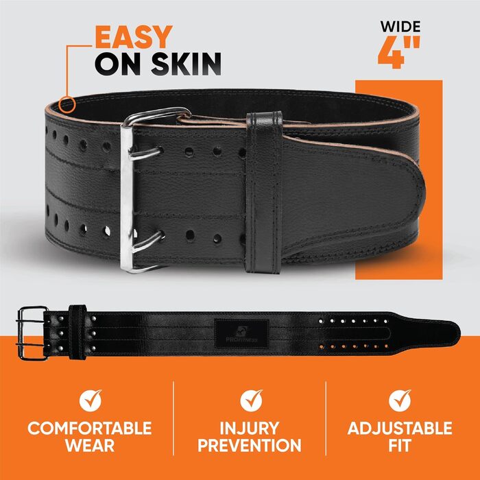 Професійний пояс для важкої атлетики ProFitness – широка шкіряна модель (10,2 см) для підтримки спини, великий розмір (36'-42') чорний/білий