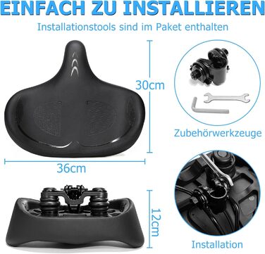 Широке велосипедне сідло CDYWD для чоловіків та жінок: зручне, широке, з м'якою піною, ергономічне, універсальне для гірського велосипеда, city bike, електробіка, тренажера, чорне