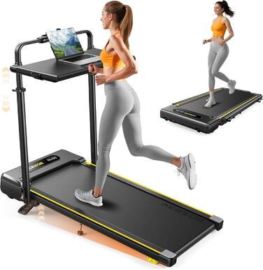 Бігова доріжка 6-в-1 для дому: Walking Pad зі схилом до 10%, швидкість 12 км/год, складана, LED-дисплей, 2.5 к.с., до 136 кг, пульт ДУ, додаток, чорно-жовта, 124.5x71.6x11.5 см