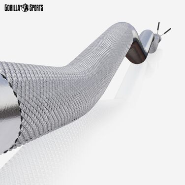 SZ-штанга GORILLA SPORTS 120 см, до 180 кг, 30/31 мм, хромована, з насічками та 2 пружинними замками – вигнута штанга для біцепса, рифлена, неслизька