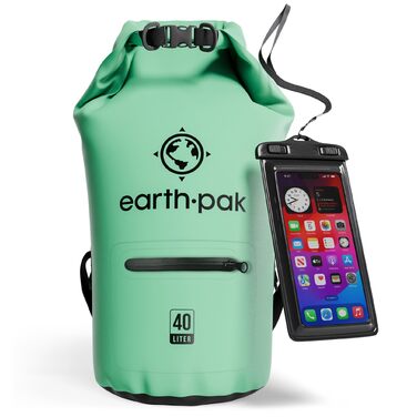 Earth Pak Dry Bag 40L – Водонепроникний рюкзак з водонепроникним чохлом для телефону – для каякінгу, кемпінгу, риболовлі, відпочинку на човні та рафтингу (40L, колір: морський пінозелений)