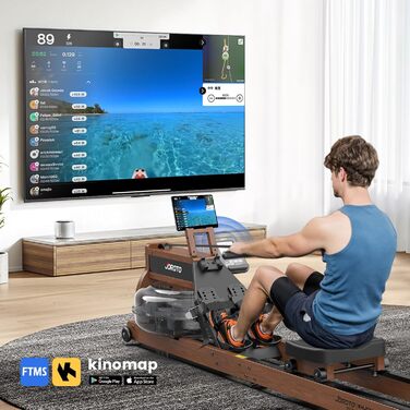 Гребний тренажер JOROTO MR380/MR390 для дому: складаний, з дуба, 28л бак, Bluetooth монітор, 158кг, з підставкою для телефону/планшету