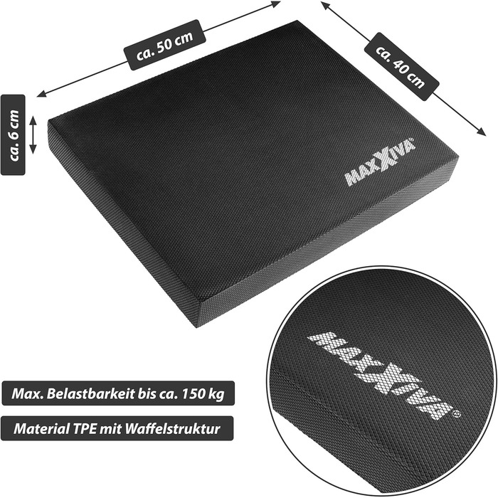 Балансувальний килимок MAXXIVA 50x40x6 см, чорний – для фітнесу, йоги, пілатесу, фізіотерапії
