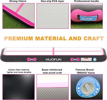 Надувна гімнастична мат для акробатики та кікбоксингу, 3/4/5/6 метрів, 20 см заввишки, чорно-рожева