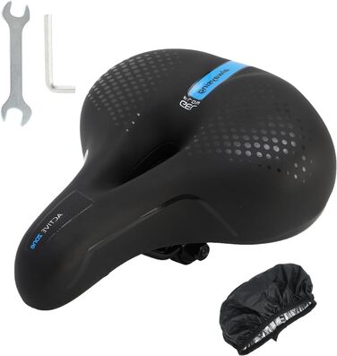 Зручне велосипедне сидіння BWBIKE з широким, амортизуючим сидінням з Memory Foam та водонепроникним шкіряним покриттям (Блакитний)