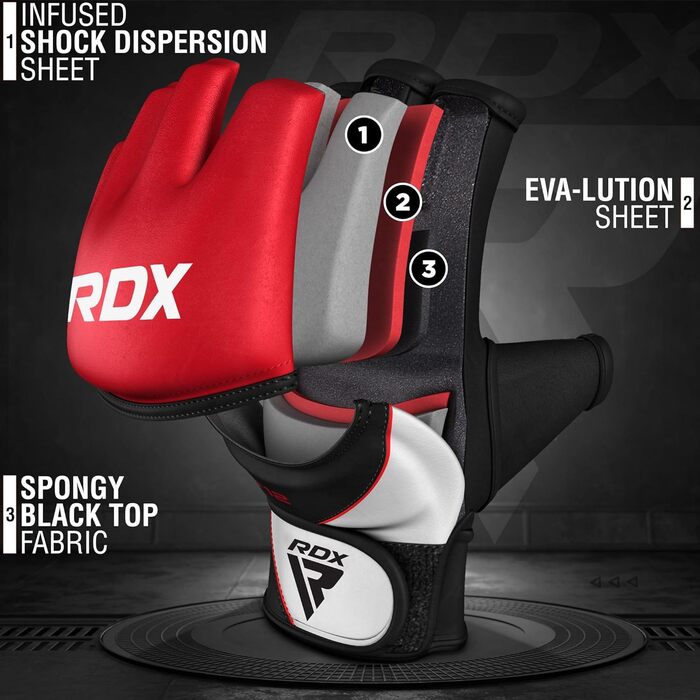 RDX рукавички з Maya-штучної шкіри для MMA, UFC, бойових мистецтв, спарингу, тренувань, греплінгу, розмір M, червоні
