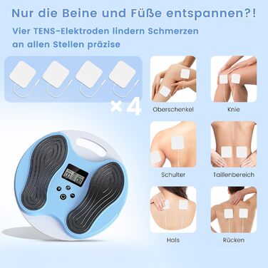 Масажер для ніг та стегон EMS, стимулятор кровообігу – покращує циркуляцію крові, знімає втому ніг та стегон, з 4 електродами TENS, блакитний/сірий