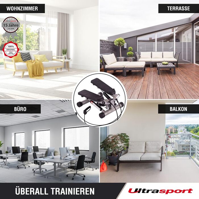 Міні степпер Ultrasport Swing Stepper з еспандерами, фітнес тренажер з комп'ютером для кардіо та зміцнення м'язів