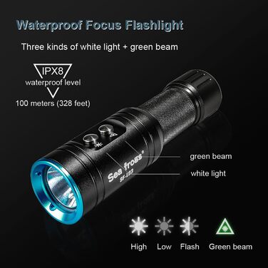 Ліхтар для дайвінгу Sea Frogs SF-L03-KL: водонепроникний, перезаряджуваний, глибина до 100 метрів