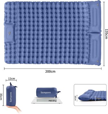 Надувний килимок для кемпінгу Isomatte, 10 см, двоспальний, з насосом, для туризму та відпочинку на природі (Marine Blau)