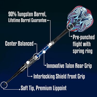 Дротики Viking Raven Soft Tip 18 г, 90% вольфраму, набір для дартсу з пластиковим наконечником, преміум-якість, з хвостовиками та оперенням, для точної гри