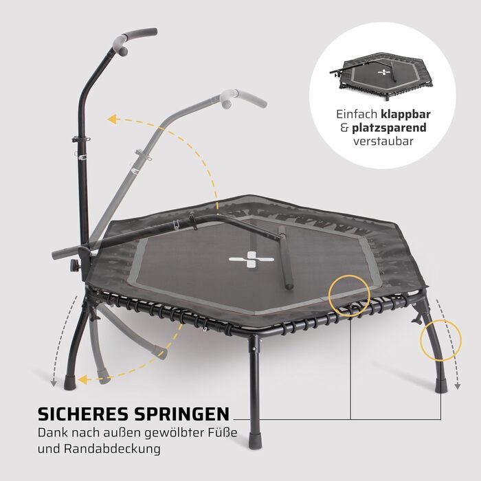 Трамплін SportPlus для фітнесу, тиха гумова пружина, вантажопідйомність до 130 кг, складаний (Антрацит)