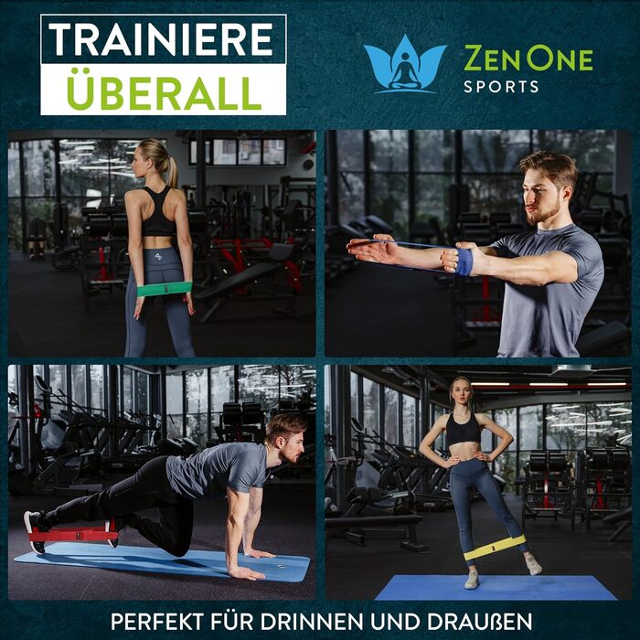 Стрічки для фітнесу ZenOne Sports® Loop - Набір еластичних стрічок для силових тренувань, розминки та більше. Набір Booty Band з інструкцією. Theraband Loop 5 кольорів