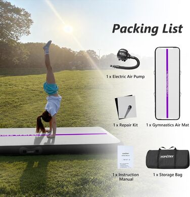 Гімнастичний надувний мат VOFiTNY товщиною 10/20 см для дому, парку та води. Розміри: 3/4/5/6 м. Підходить для йоги, акробатики та тренувань. Кольори: фіолетовий/чорний