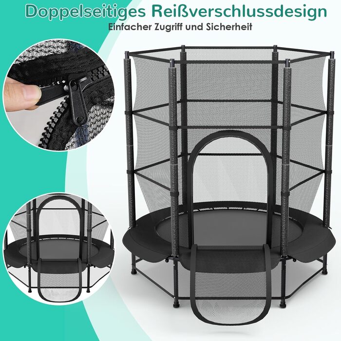 Батут для дітей LIFERUN Ø140 см з сіткою безпеки, для саду та дому, до 50 кг, чорний