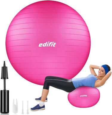 Гімнастичний м'яч EDIFIT 65 см рожевий для пілатесу, йоги, фітнесу, з насосом