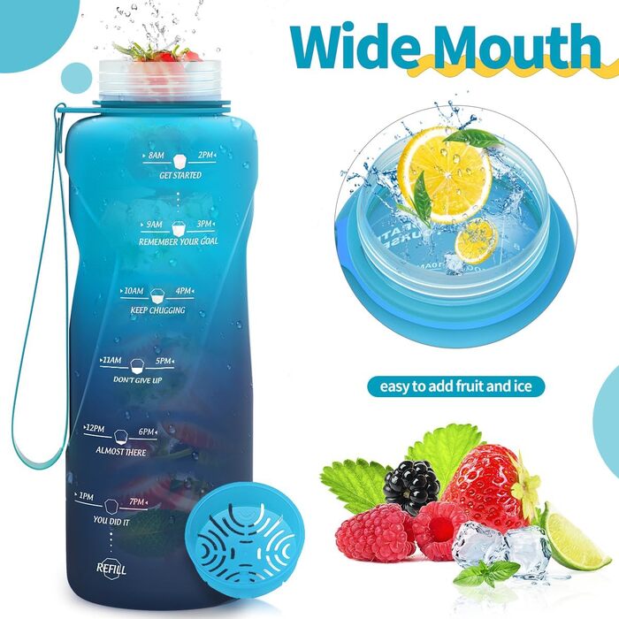 Дитяча спортивна пляшка для води 1500 мл, Tritan, без BPA, з маркуванням часу, витіканнями, для школи, спортзалу (темно-зелений/темно-синій)