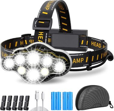 Кепка-ліхтар MLIAIMCE 18000 люмен, 8 режимів, червоне світло, водонепроникна IPX4, для кемпінгу, риболовлі, активного відпочинку, роботи та походів