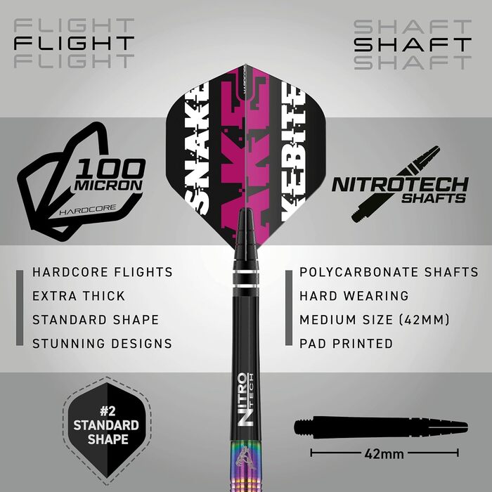 Професійний набір дротиків Red Dragon Peter Wright Snakebite World Champion Tapered SE з оперенням і стержнями