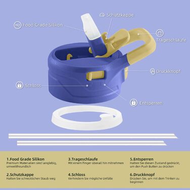 Термос пляшка IDEUS 1140 мл з нержавіючої сталі, вакуумна спортивна фляга з подвійною стінкою та герметичною кришкою, фіолетова