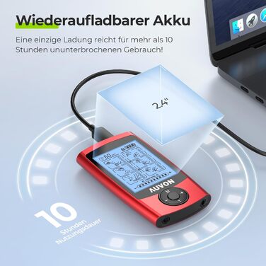 AUVON TENS пристрій для зняття болю: реінотерапія з 24 програмами, 2 канали, 12 електродів, EVA-сумка
