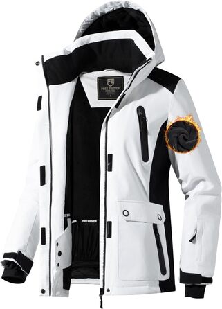 Водонепроникна зимова куртка FREE SODIER для жінок з флісовою підкладкою та капюшоном. Велика жіноча куртка з водонепроникним покриттям, зварні шви, Ginger Yeow (XXL, білий, чорний)