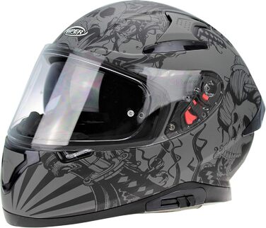 Мотошолом ViPER RSV95 повнолицевий, ECE ACU, з висувним сонцезахисним козирком, унісекс, матовий чорний, XL, Skull Grey