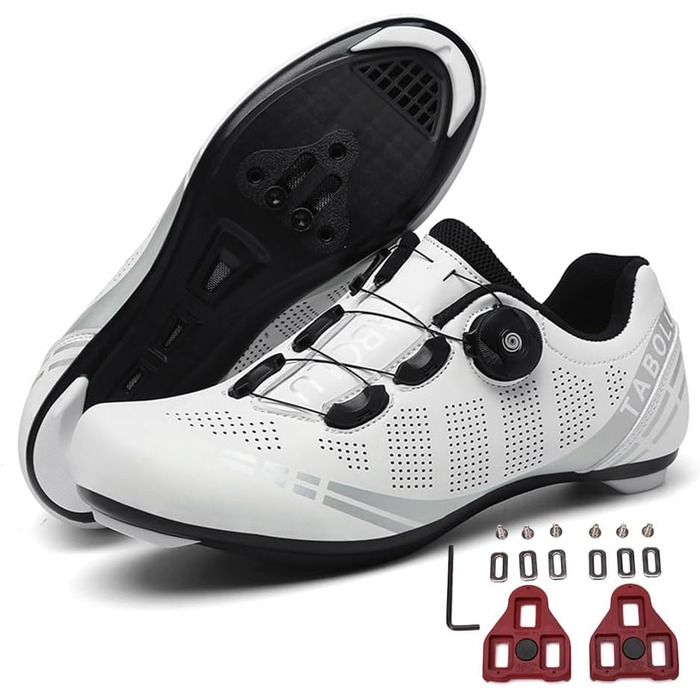 Велосипедні шкарпетки для жінок та чоловіків, велотуфлі з клітами, унісекс SPD, для шосе та гірських велосипедів, сумісні з велотренажерами, для їзди в приміщенні та на відкритому повітрі, розміри 36-47 EU (36 EU, білий)