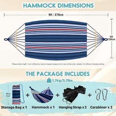 Гамак для відпочинку Anyoo: міцний, портативний, з сумкою, для саду, тераси, пляжу (блакитний/червоний/білий)