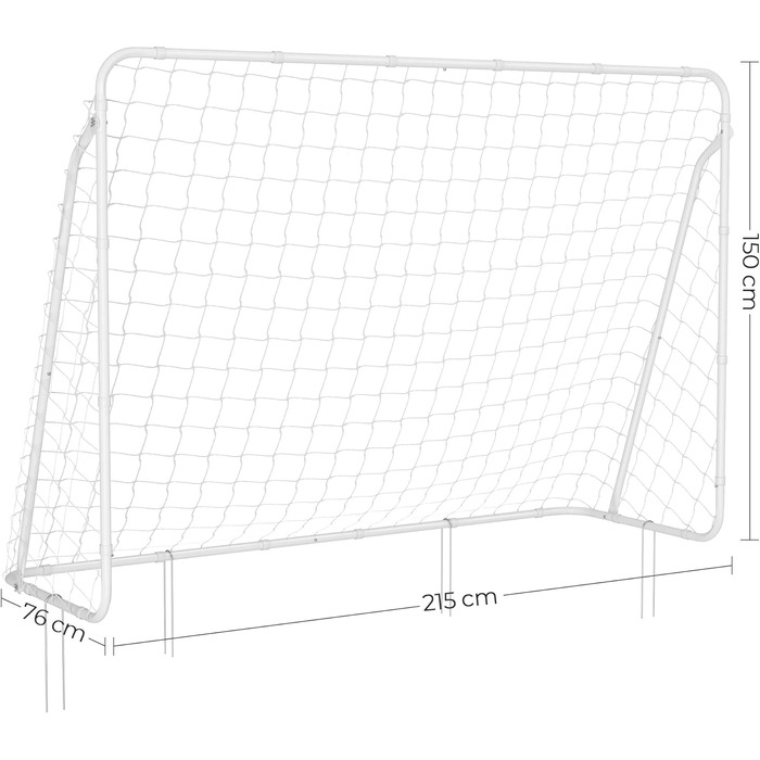 Ворота для футболу SONGMICS з сіткою, швидкий монтаж, для саду, двору, парку, пляжу, сталеві труби, сітка PE (76 x 215 x 150 см, Білий)