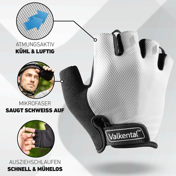 Велосипедні рукавички Valkental® з підкладкою | М'які та дихаючі | Для чоловіків та жінок | Безпальцеві рукавички для MTB/шосе/трекінгу | Короткі та легкі велосипедні рукавички з відбиваючими елементами XXL Essential