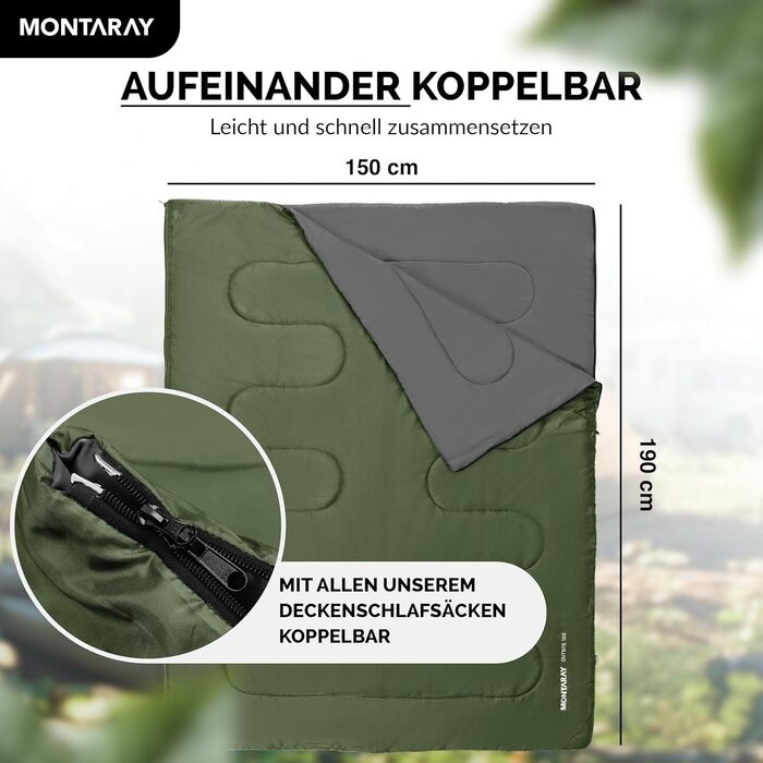 Спальний мішок для кемпінгу з капюшоном до -3°C з подушкою - Зимовий та літній спальний мішок для туризму 3-4 сезони (75 x 220 см) - Гірський спальний мішок для жінок та чоловіків (теплый) (Зелений, 150GSM, без капюшона)