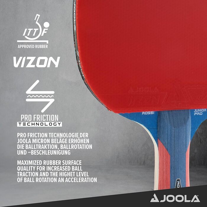 Дитяча тенісна ракетка JOOLA Rosskopf Junior Pro, ITTF, для змагань, 5 зірок, синьо-червона ручка, губка 1.8 мм