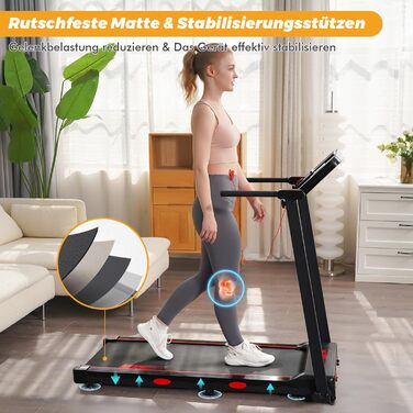 Бігова доріжка RAOO MIN для дому, 1-12 км/год, 2.5HP, складаний, з пультом/LED, підставка для iPad/телефону, Bluetooth, чорний