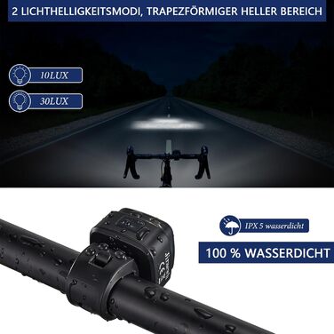 Набір LED-фаро для велосипеда, сертифікований StVZO, 600mAh, зарядка Type-C, передній + задній ліхтар, водонепроникність IPX5