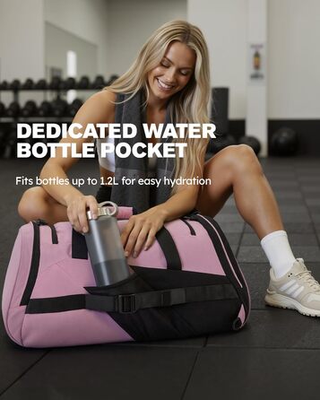 Спортивна сумка Tolaccea для чоловіків та жінок з відділенням для взуття та мокрих речей, рюкзак-дуffel для тренувань, фітнесу, басейну, подорожей (47л, чорно-рожевий)