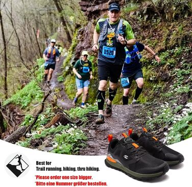 Чоловічі трейлові кросівки HOBIBEAR для трейлраннінгу, трекінгу та хайкінгу. Широка передня частина, не слизька підошва, чорний колір, 44 EU