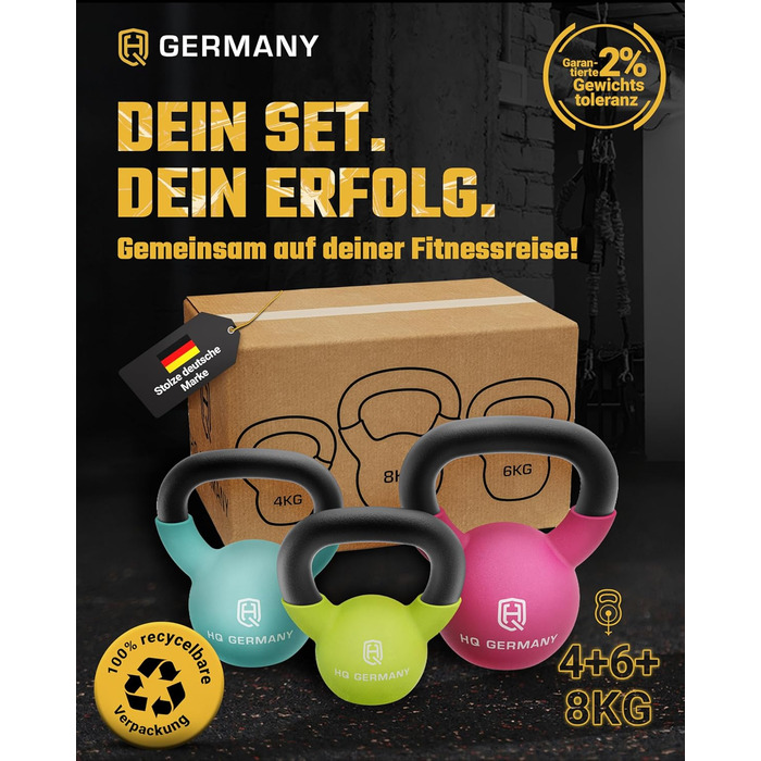 Гантель-гиря з неопрену HQ Germany® | Чавунний литник | 2-32 кг | Стартові набори | Точність ваги ±2,0%